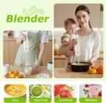 Bonsenkitchen Hand Blender, Immersion Blender with 2 Mixing Speed, 4-In-1 Stainless Steel Handheld Stick Mixer with Egg Whisk, Beaker & Chopper Bowl, for Baby Food, Soups, Smoothies, White - Image 3