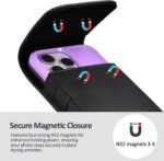 Leather Phone Holster with Strong Metal Belt Clip and Magnetic Closure Compatible with iPhone 16/15/14/13/12 Pro Max, Galaxy S25/S24/S23/S22 Plus & FE, L-Black - Image 5