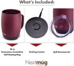 Nextmug Plus (Burgundy - 18 oz.) Temperature-Controlled, Self-Heating Mug – No App, Long-Lasting Battery for Work & Study, Great Gift for Coffee Lovers - Image 4