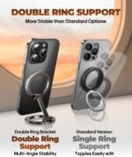 UBeesize Magsafe Phone Ring Stand, Portable Magnetic Phone Grip and Double Side Holder for Desk, Travel, Kitchen, Gym, Kickstand for iPhone 17/16/15/14/13/12 Series Case All Phones - Image 5