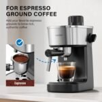 6 Bar Espresso Machine, 800W Compact Coffee Maker with Stainless Steel Cup Warmer, Steam Milk Frother & Automatic Pressure Relief, Black - Cappuccino Latte Maker for Home Office - Image 5