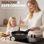 Numola 10 pcs Pots and Pan Set Non Stick with Detachable Handle, Ceramic Cookware Set for Stackable, Induction Kitchen Cookware Set for RV, Dishwasher ＆ Oven Safe, Black - Image 4