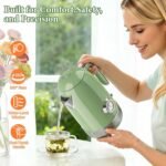 Electric Kettle - 1.7L Hot Tea Water Boiler with Thermometer, 1500W Fast Heating Stainless Steel Pot, Cordless LED Indicator, Auto Shut-Off & Boil Dry Protection, Retro Green - Image 3