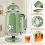 Electric Kettle - 1.7L Hot Tea Water Boiler with Thermometer, 1500W Fast Heating Stainless Steel Pot, Cordless LED Indicator, Auto Shut-Off & Boil Dry Protection, Retro Green - Image 4
