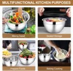 LIANYU 6 Piece Mixing Bowls with Lids Set, Size 7 & 3.5 & 2.5 & 2 & 1.5 & 1QT, Stainless Steel Cooking Serving Bowls, Metal Kitchen Nesting Bowl for Prepping & Food Storage, Dishwasher Safe, Khaki - Image 4