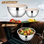 LIANYU 6 Piece Mixing Bowls with Lids Set, Size 7 & 3.5 & 2.5 & 2 & 1.5 & 1QT, Stainless Steel Cooking Serving Bowls, Metal Kitchen Nesting Bowl for Prepping & Food Storage, Dishwasher Safe, Khaki - Image 5
