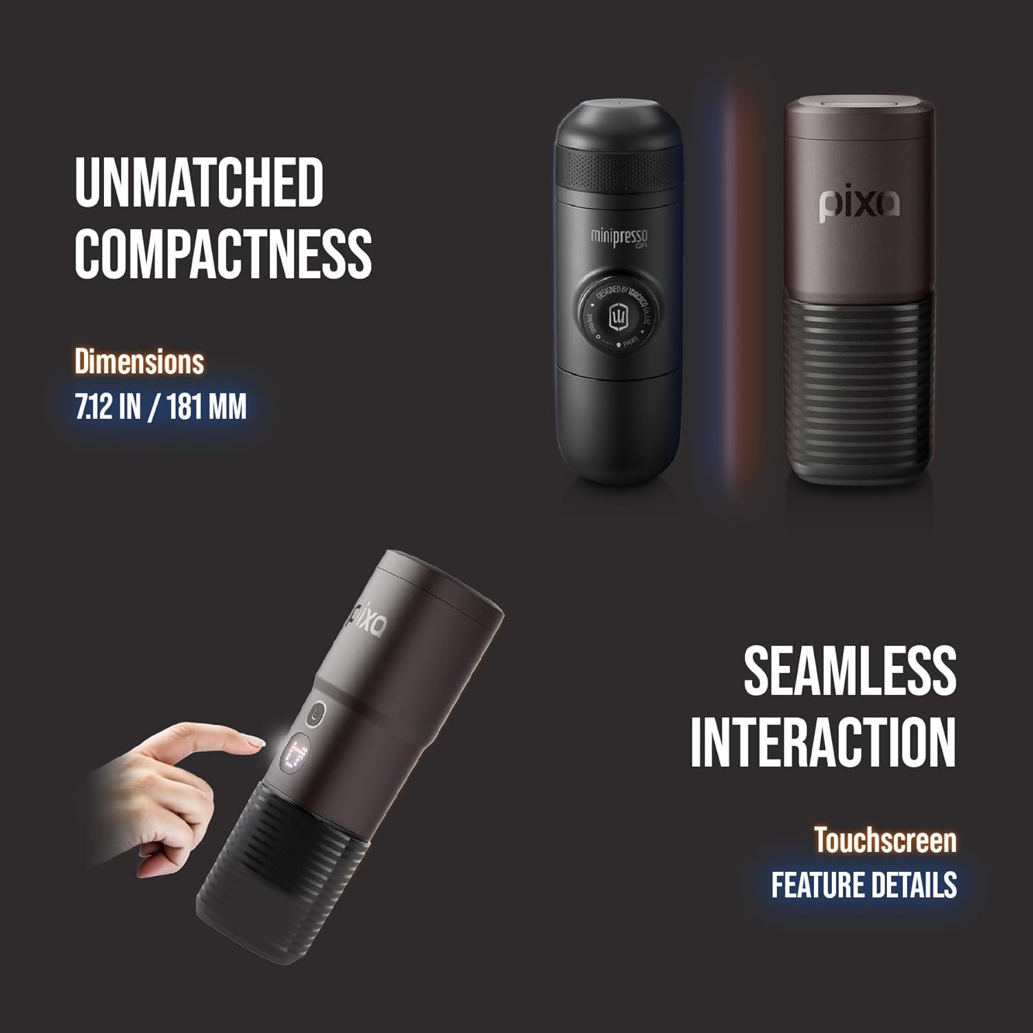 WACACO PIXAPRESSO, Coffee Machine Electric & Portable, With 4 Coffee Types & Fast Heat-Up, 3 * 3000mAh Battery, 20 Bar Portable Espresso Maker For Ground Coffee & NS Capsule, Dark Burgundy - Image 3