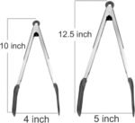 Cooking Tongs 9 inches and 12 inches Stainless Steel Kitchen Silicone Serving Tong Heat Resistant Meat Turner Spatula Tongs with Locking Handle Joint - Image 3