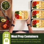 25Pack(50pcs) Meal Prep Containers Reusable, 32oz Bamboo-Powder Food Containers with Lids, Plant-based To Go Containers for Lunch - Microwave, Freezer, Dishwasher Safe - Image 4