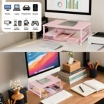 Small Pink Laptop Stand for Desk, Monitor Stand, Office Desk Accessories, Computer Desktop Stand with Drawer for Home, Office, School (Pink) - Image 4