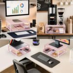 Small Pink Laptop Stand for Desk, Monitor Stand, Office Desk Accessories, Computer Desktop Stand with Drawer for Home, Office, School (Pink) - Image 5