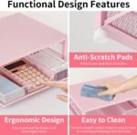Small Pink Laptop Stand for Desk, Monitor Stand, Office Desk Accessories, Computer Desktop Stand with Drawer for Home, Office, School (Pink) - Image 6