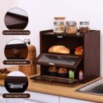 Double Layer Large Bread Box for Kitchen Counter, Wooden Bread Storage Container with Acrylic Window (brown) - Image 5