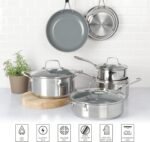 Martha Stewart Delaroux 10 Piece Stainless Steel Pots and Pans Kitchen Cookware Set w/PFAs Free Premium Nonstick Ceramic Interior - Image 5