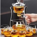 Mozeo Lazy Kungfu Semi-automatic Tea Maker - Glass Teapot with Suction Automatic Water Brewing - Office Flower Tea Set (Clear Teapot + 6pcs Cups) - Image 3