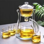 Mozeo Lazy Kungfu Semi-automatic Tea Maker - Glass Teapot with Suction Automatic Water Brewing - Office Flower Tea Set (Clear Teapot + 6pcs Cups) - Image 4