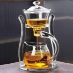 Mozeo Lazy Kungfu Semi-automatic Tea Maker - Glass Teapot with Suction Automatic Water Brewing - Office Flower Tea Set (Clear Teapot + 6pcs Cups) - Image 5