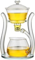 Mozeo Lazy Kungfu Semi-automatic Tea Maker - Glass Teapot with Suction Automatic Water Brewing - Office Flower Tea Set (Clear Teapot + 6pcs Cups) - Image 6