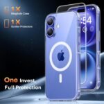 TAURI for iPhone 16 Plus Case, Compatible with MagSafe, with Screen Protectors, Not-Yellowing Military-Grade Protection, Slim Magnetic Phone Case for 16 Plus 6.7", Clear - Image 4