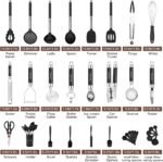 Kitchen Utensils Set-Silicone Cooking Utensils-32 pcs Non-Stick Silicone Cooking Kitchen Utensils Spatula Set with Holder-Best Kitchen Cookware with Stainless Steel Handle (Black) - Image 3
