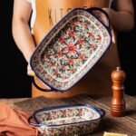 Baking Dish Ceramic Baking Pan Blue Casserole Dish Rectangular Baking Set 2pcs Bakeware Sets Single Serving Size Lasagna Pan Baking Dishes for oven (Exotic Daisy) - Image 6