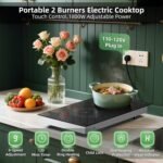 Electric Cooktop 2 Burners 110V~120V, 12'' Plug in Electric Stove Top,Countertop or Built-in,Ceramic Glass,Sensor Touch Control,Timer,9 Power Levels,Portable,1800W - Image 5