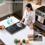 Electric Cooktop 2 Burners 110V~120V, 12'' Plug in Electric Stove Top,Countertop or Built-in,Ceramic Glass,Sensor Touch Control,Timer,9 Power Levels,Portable,1800W - Image 6