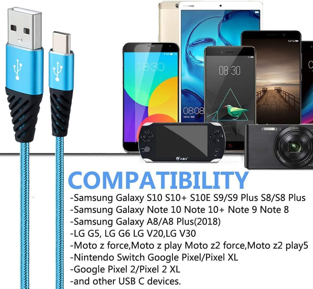 Bynccea Type C Charger Cable 10FT 4-Pack Fast Charging Cord USB A to USB C Cell Phone Charger Nylon Braided Compatible with Samsung Galaxy S10 S9 S8 Note 10 9 Pixel LG V30 - Image 3