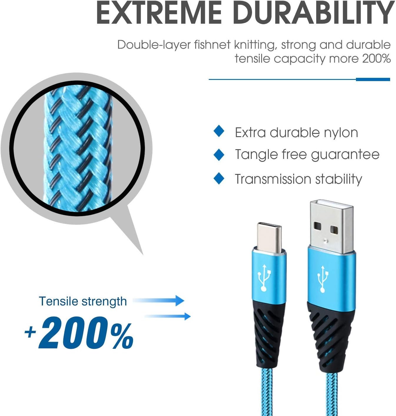 Bynccea Type C Charger Cable 10FT 4-Pack Fast Charging Cord USB A to USB C Cell Phone Charger Nylon Braided Compatible with Samsung Galaxy S10 S9 S8 Note 10 9 Pixel LG V30 - Image 7