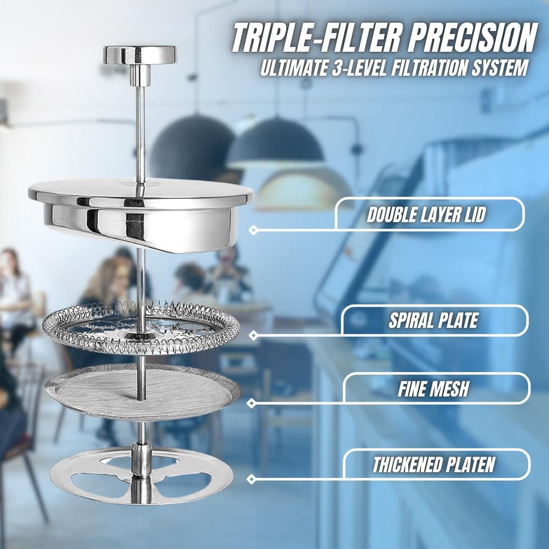 New York's Favorite Coffee French Press – 1L (34oz) Stainless Steel Brewer with Double Mesh Filter – Durable Rust-Resistant Ideal for Home Office Camping and Outdoor Use - Image 3