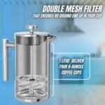 New York's Favorite Coffee French Press – 1L (34oz) Stainless Steel Brewer with Double Mesh Filter – Durable Rust-Resistant Ideal for Home Office Camping and Outdoor Use - Image 4