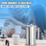 New York's Favorite Coffee French Press – 1L (34oz) Stainless Steel Brewer with Double Mesh Filter – Durable Rust-Resistant Ideal for Home Office Camping and Outdoor Use - Image 6