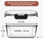 Razab 2 PC 1200ML / 41 Oz Glass Food Storage Containers with Lids - Airtight & Leakproof - Microwave/Oven/Freezer Safe - BPA Free - Ideal for Meal Prep, Storing Leftover & Lunch - Image 3