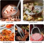 304 Stainlss Steel Kitchen Utensils Set, 12 Pcs Long Metal Cooking Utensil Gadgets Tools Set with Spatula, Ladle, Spoon, Ladle, Skimmer, Tunner, Pasta Server, Tongs(Silver, Dishwasher Safe) - Image 4