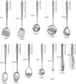 304 Stainlss Steel Kitchen Utensils Set, 12 Pcs Long Metal Cooking Utensil Gadgets Tools Set with Spatula, Ladle, Spoon, Ladle, Skimmer, Tunner, Pasta Server, Tongs(Silver, Dishwasher Safe) - Image 7
