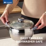 Daniks Modern 3 Quart Stainless Steel Stock Pot with Glass Lid, Tri-Ply Bottom for Even Heating, Induction Compatible, Dishwasher Safe, Heatproof Handles - Image 5