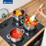 Daniks Modern 3 Quart Stainless Steel Stock Pot with Glass Lid, Tri-Ply Bottom for Even Heating, Induction Compatible, Dishwasher Safe, Heatproof Handles - Image 7