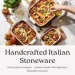 Stoneware Casserole Dish Bakeware Set of 3 | Rectangular Dinnerware Set with Handles [Deep Red] - Image 3