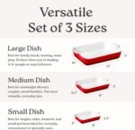 Stoneware Casserole Dish Bakeware Set of 3 | Rectangular Dinnerware Set with Handles [Deep Red] - Image 6