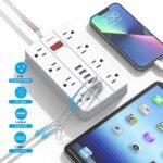 Power Strip with USB,Surge Protector Flat Plug with 8 Widely Spaced Outlets and 6 USB Ports(1 USB C), 5ft Extension Cord Wall Mountable Phone Tablet Laptop Computer Multiple Devices - Image 4