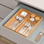 Bamboo Drawer Organizer, Stackable Utensil Organizer for Kitchen, Bamboo Storage Box Wood Silverware Tray for Drawer 15" x 6" x 2" Set of 2 - Image 3