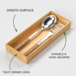 Bamboo Drawer Organizer, Stackable Utensil Organizer for Kitchen, Bamboo Storage Box Wood Silverware Tray for Drawer 15" x 6" x 2" Set of 2 - Image 4