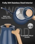 Harriet Gooseneck Electric Kettle - 1200W Fast Heat, 0.8L Stainless Steel, Precision Temp Control & Timer, Wood Handle, Pour Over Coffee and Tea, Blue - Image 3