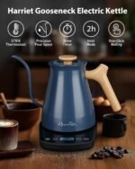 Harriet Gooseneck Electric Kettle - 1200W Fast Heat, 0.8L Stainless Steel, Precision Temp Control & Timer, Wood Handle, Pour Over Coffee and Tea, Blue - Image 5