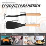 4 Pcs Cooking Spoons for Nonstick Cookware 12 Inch Silicone Spoon Spatula with Wood Handle for Cooking, Serving, Mixing, Scoop, and Scrape(Black) - Image 3