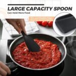 4 Pcs Cooking Spoons for Nonstick Cookware 12 Inch Silicone Spoon Spatula with Wood Handle for Cooking, Serving, Mixing, Scoop, and Scrape(Black) - Image 4