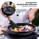 4 Pcs Cooking Spoons for Nonstick Cookware 12 Inch Silicone Spoon Spatula with Wood Handle for Cooking, Serving, Mixing, Scoop, and Scrape(Black) - Image 5