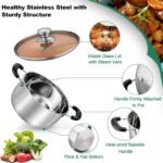 TeamFar Stock Pot 6 qt, Stainless Steel Stock Pasta Soup Pot with Lid, Double Bakelite Heat-Proof Handles & Tempered Glass Lid, Dishwasher Safe & Easy Cleanup, Non-Toxic & Healthy - Image 4