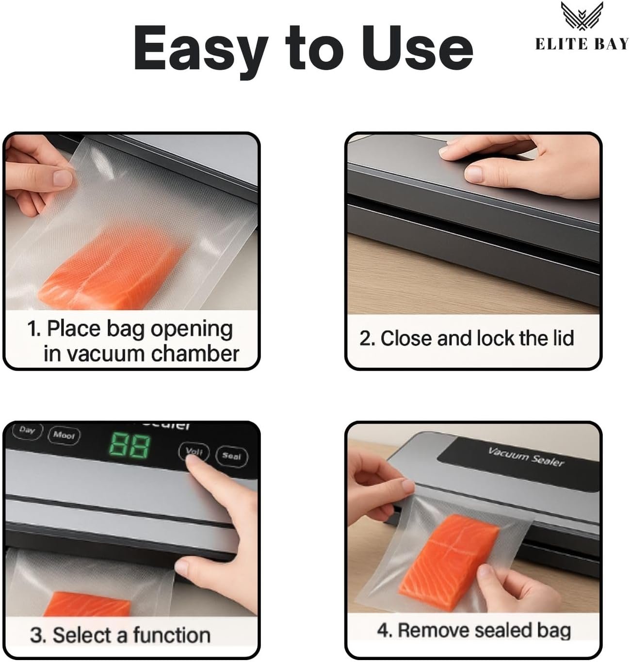 Vacuum Sealer for Food Storage – 120W Power | 30cm Sealing Width | Compact ABS Design | 110V–240V Voltage | Includes 10 BPA-Free Vacuum Bags | For Sous Vide, Meal Prep Food Preservation - Image 8