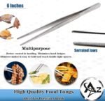 6 Inch Professional Culinary Stainless Steel Precision Tongs with Serrated Tips, Plating/Food Presentation Detailing Serving Tongs, Chef's Kitchen Tweezer Tongs - Ultra Non-Slip Grip - Image 3